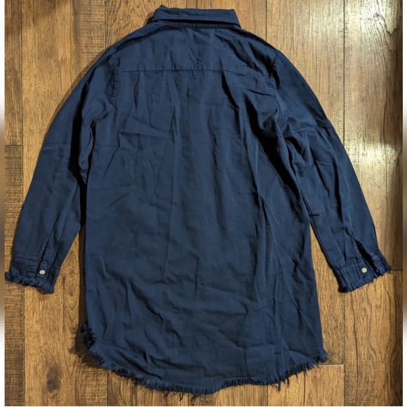 NEW Zilcremo Womens Navy SHIRT DRESS Lrg Solid Blue Collared Button Long Sleeve - Picture 10 of 15